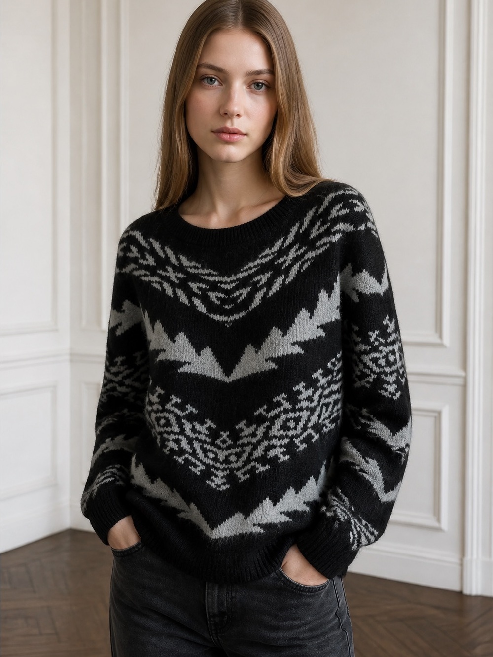 NWT Express Womens Medium Sweater Southwest Aztec Tribal Gray Black Slouchy Soft